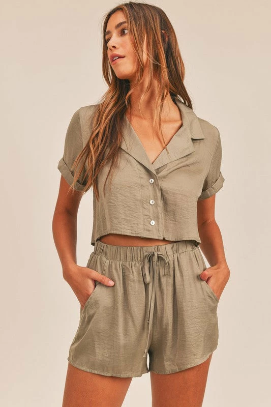 MABLE Ressi Satin High Rise Shorts - Olive MATCHING SETS 9 MABLE Ressi Satin High Rise Shorts - Olive MATCHING SETS