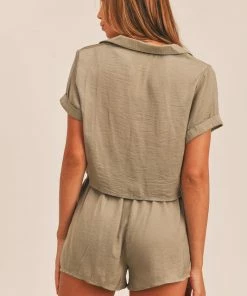 MABLE Ressi Satin High Rise Shorts - Olive MATCHING SETS 16 MABLE Ressi Satin High Rise Shorts - Olive MATCHING SETS