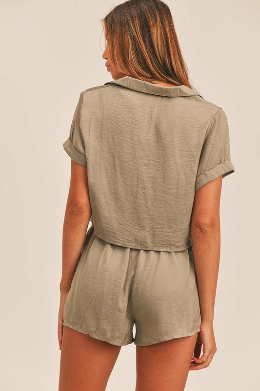 MABLE Ressi Satin High Rise Shorts - Olive MATCHING SETS 8 MABLE Ressi Satin High Rise Shorts - Olive MATCHING SETS