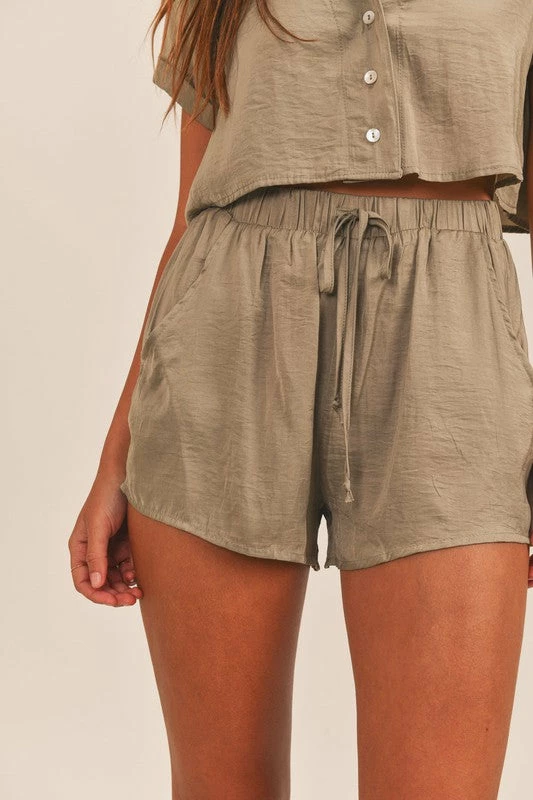 MABLE Ressi Satin High Rise Shorts - Olive MATCHING SETS 7 MABLE Ressi Satin High Rise Shorts - Olive MATCHING SETS