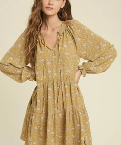 WL Korbin Floral Tiered Babydoll Dress - Mustard 14 WL Korbin Floral Tiered Babydoll Dress - Mustard