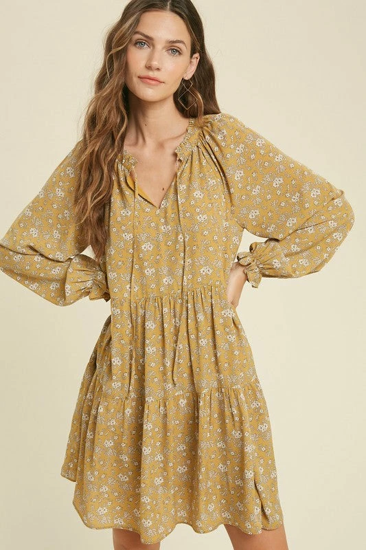 WL Korbin Floral Tiered Babydoll Dress - Mustard 6 WL Korbin Floral Tiered Babydoll Dress - Mustard