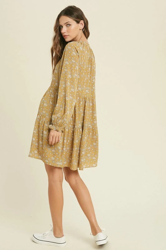 WL Korbin Floral Tiered Babydoll Dress - Mustard 10 WL Korbin Floral Tiered Babydoll Dress - Mustard