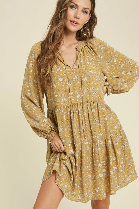WL Korbin Floral Tiered Babydoll Dress - Mustard 7 WL Korbin Floral Tiered Babydoll Dress - Mustard