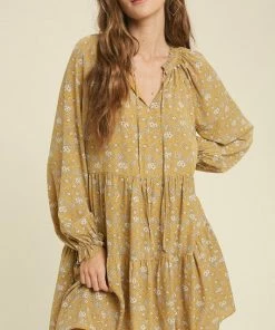 WL Korbin Floral Tiered Babydoll Dress - Mustard 17 WL Korbin Floral Tiered Babydoll Dress - Mustard