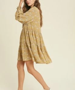 WL Korbin Floral Tiered Babydoll Dress - Mustard 19 WL Korbin Floral Tiered Babydoll Dress - Mustard