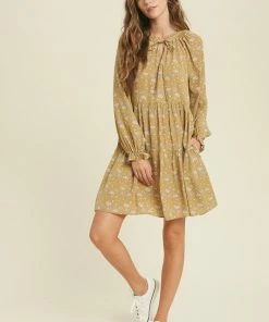 WL Korbin Floral Tiered Babydoll Dress - Mustard 16 WL Korbin Floral Tiered Babydoll Dress - Mustard