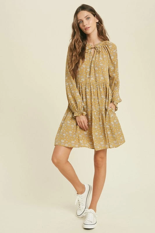 WL Korbin Floral Tiered Babydoll Dress - Mustard 8 WL Korbin Floral Tiered Babydoll Dress - Mustard