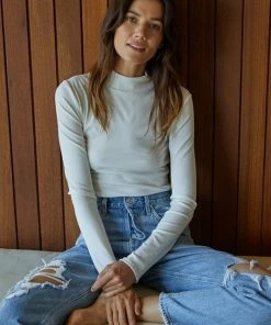 BT Franklin Ribbed Turtleneck Top - White TOPS