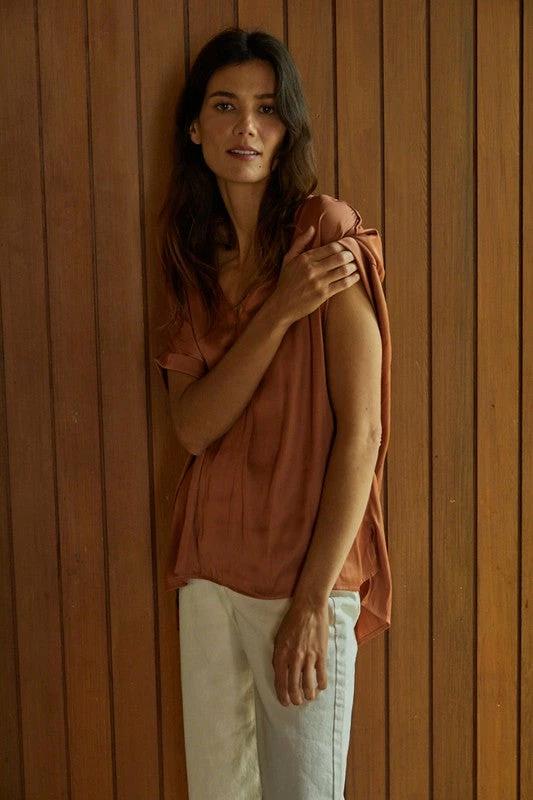 BT TOPS Haven Satin Blouse - Terracotta 10 BT TOPS Haven Satin Blouse - Terracotta