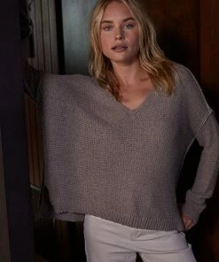 BT TOPS Chasing Rainbows Cotton V-Neck Sweater - Mocha