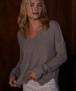 BT TOPS Chasing Rainbows Cotton V-Neck Sweater - Mocha