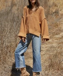 BT Ann Cotton Knit Henley Sweater - Camel