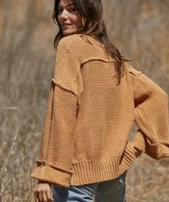 BT Ann Cotton Knit Henley Sweater - Camel