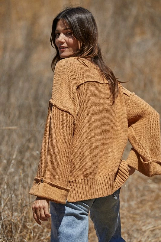 BT Ann Cotton Knit Henley Sweater - Camel 4 BT Ann Cotton Knit Henley Sweater - Camel