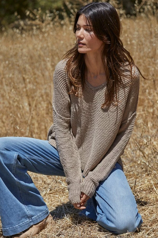 BT TOPS Chasing Rainbows Cotton V-Neck Sweater - Taupe 4 BT TOPS Chasing Rainbows Cotton V-Neck Sweater - Taupe