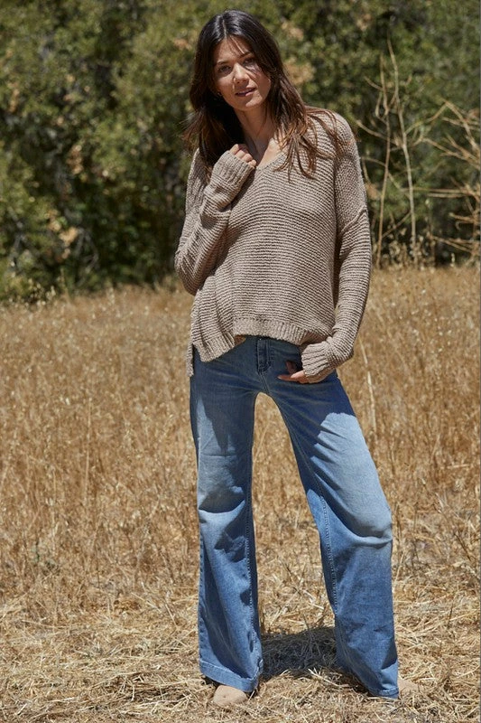 BT TOPS Chasing Rainbows Cotton V-Neck Sweater - Taupe 5 BT TOPS Chasing Rainbows Cotton V-Neck Sweater - Taupe