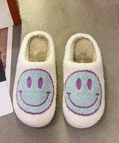 MELODY ACCESSORIES Smiley Face Plush Slippers - Sky Blue