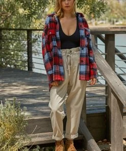 BT OUTERWEAR Bridgeview Pocketed Plaid Jacket - Red