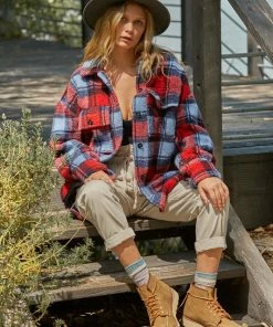 BT OUTERWEAR Bridgeview Pocketed Plaid Jacket - Red