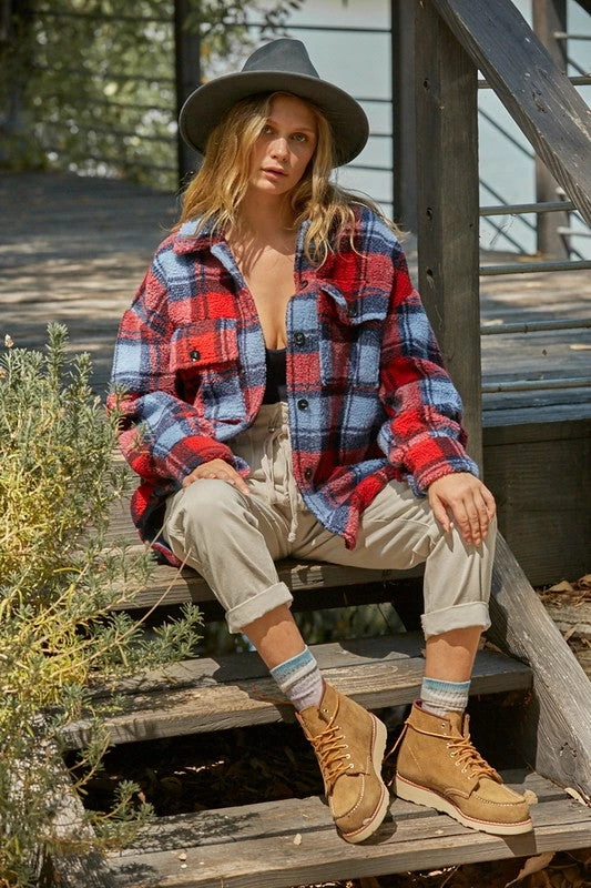 BT OUTERWEAR Bridgeview Pocketed Plaid Jacket - Red 3 BT OUTERWEAR Bridgeview Pocketed Plaid Jacket - Red