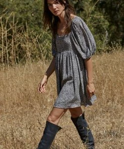 BT Murphy Leopard Puff Sleeve Babydoll Dress ANIMAL PRINT