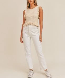 MABLE Marly Cotton Blend Ruffle Crop Tank TOPS