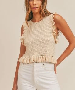 MABLE Marly Cotton Blend Ruffle Crop Tank TOPS