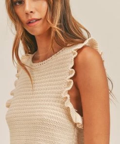 MABLE Marly Cotton Blend Ruffle Crop Tank TOPS