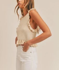 MABLE Marly Cotton Blend Ruffle Crop Tank TOPS
