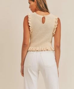 MABLE Marly Cotton Blend Ruffle Crop Tank TOPS