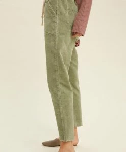 WL Karissa Drawstring Corduroy Pocketed Pants - Olive 18 WL Karissa Drawstring Corduroy Pocketed Pants - Olive