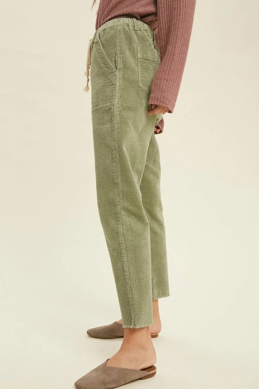 WL Karissa Drawstring Corduroy Pocketed Pants - Olive 10 WL Karissa Drawstring Corduroy Pocketed Pants - Olive