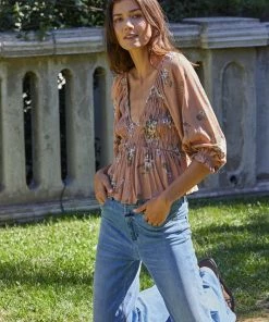 BT Nia Smocked Floral Babydoll Top TOPS