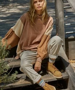 BT TOPS Taron Turtleneck Billowy Pocketed Contrast Top