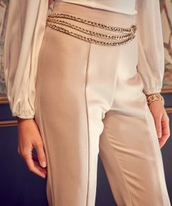 DO + BE COLLECTION BOTTOMS Leona Front Slit High Rise Trouser Pants