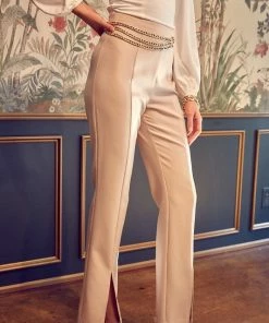 DO + BE COLLECTION BOTTOMS Leona Front Slit High Rise Trouser Pants