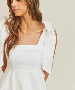 MABLE Ontario Cotton Linen Tie Strap Babydoll Dress- White 27 MABLE Ontario Cotton Linen Tie Strap Babydoll Dress- White