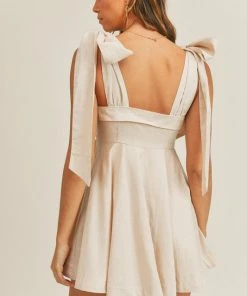 MABLE Ontario Cotton Linen Tie Strap Babydoll Dress- Taupe DRESSES