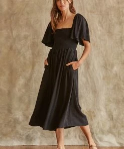 BT Chantel Linen Smocked Pocketed Midi Dress BUMP FRIENDLY 14 BT Chantel Linen Smocked Pocketed Midi Dress BUMP FRIENDLY