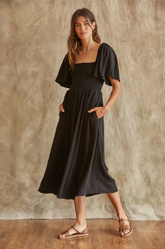 BT Chantel Linen Smocked Pocketed Midi Dress BUMP FRIENDLY 7 BT Chantel Linen Smocked Pocketed Midi Dress BUMP FRIENDLY