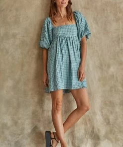 BT Townes Plaid Puff Sleeve Babydoll Dress BUMP FRIENDLY