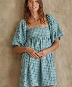 BT Townes Plaid Puff Sleeve Babydoll Dress BUMP FRIENDLY