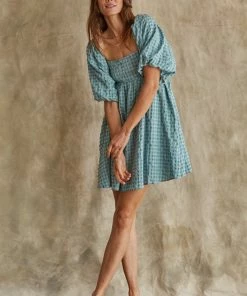 BT Townes Plaid Puff Sleeve Babydoll Dress BUMP FRIENDLY
