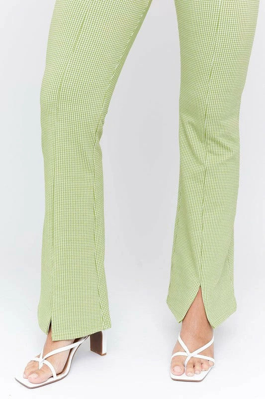 LE LIS Wait Up Knit Gingham Slit Front Pants 16 LE LIS Wait Up Knit Gingham Slit Front Pants