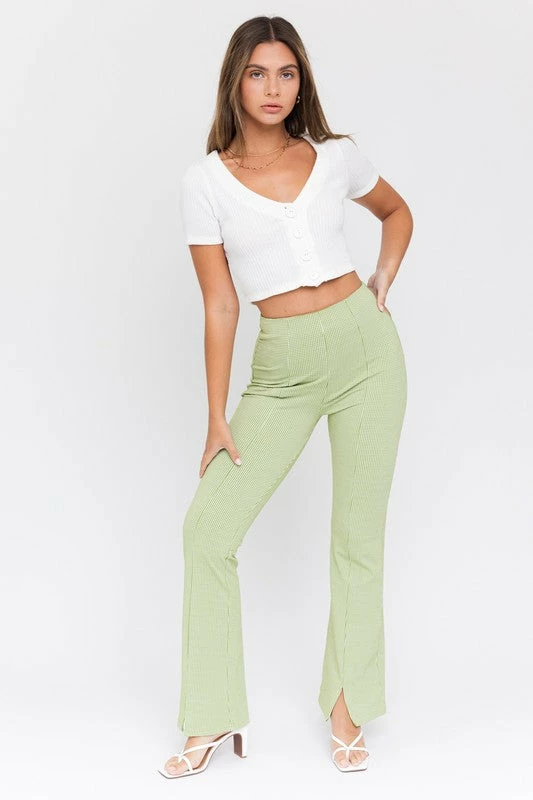 LE LIS Wait Up Knit Gingham Slit Front Pants 14 LE LIS Wait Up Knit Gingham Slit Front Pants