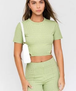 LE LIS Wait Up Knit Gingham Cut Out Crop Top MATCHING SETS