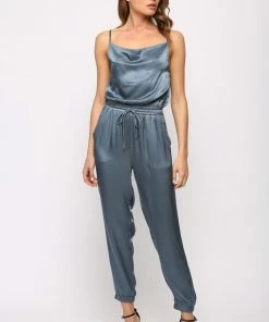 FATE Luminous Cowl Neck Satin Jumpsuit