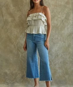 BT BEST SELLERS Maven Linen Ruffle Cami Tank Top