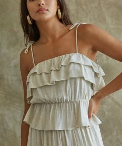 BT BEST SELLERS Maven Linen Ruffle Cami Tank Top